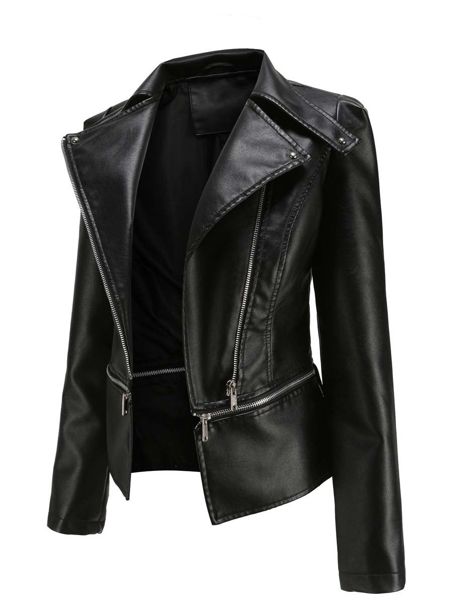 Women's Vintage Leather Jacket With Detachable Hem