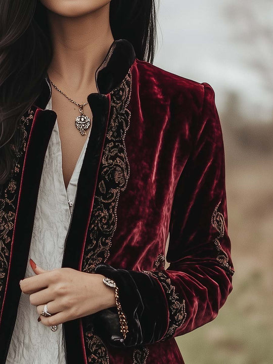 Women's Vintage Paisley Long Sleeves Velvet Jacket