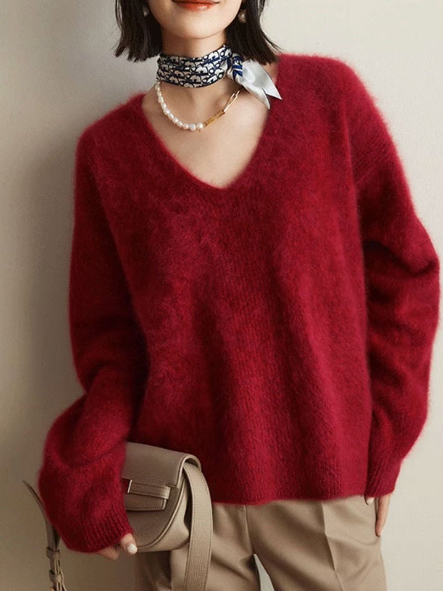 Soft Mink V-neck Knitted Sweater