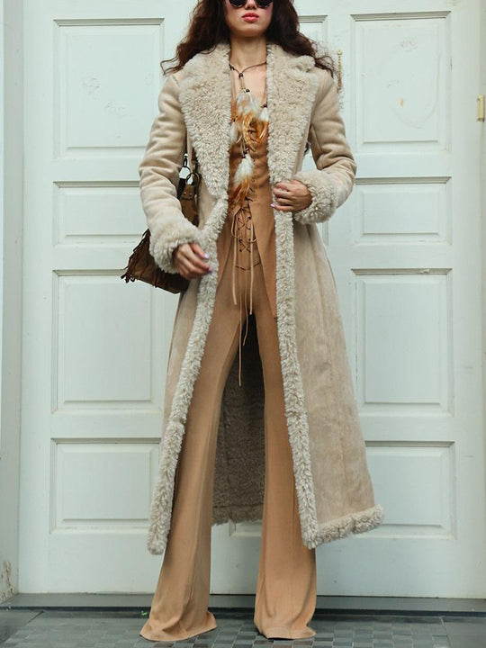 Stylish Windproof Fur Lined Thick Suede Long Coat