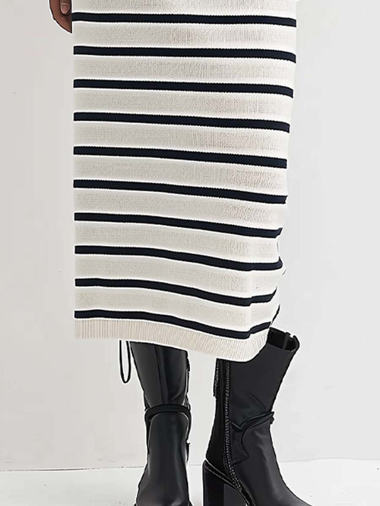 Women's Retro Long-Sleeved Striped Knitted Maxi Dress