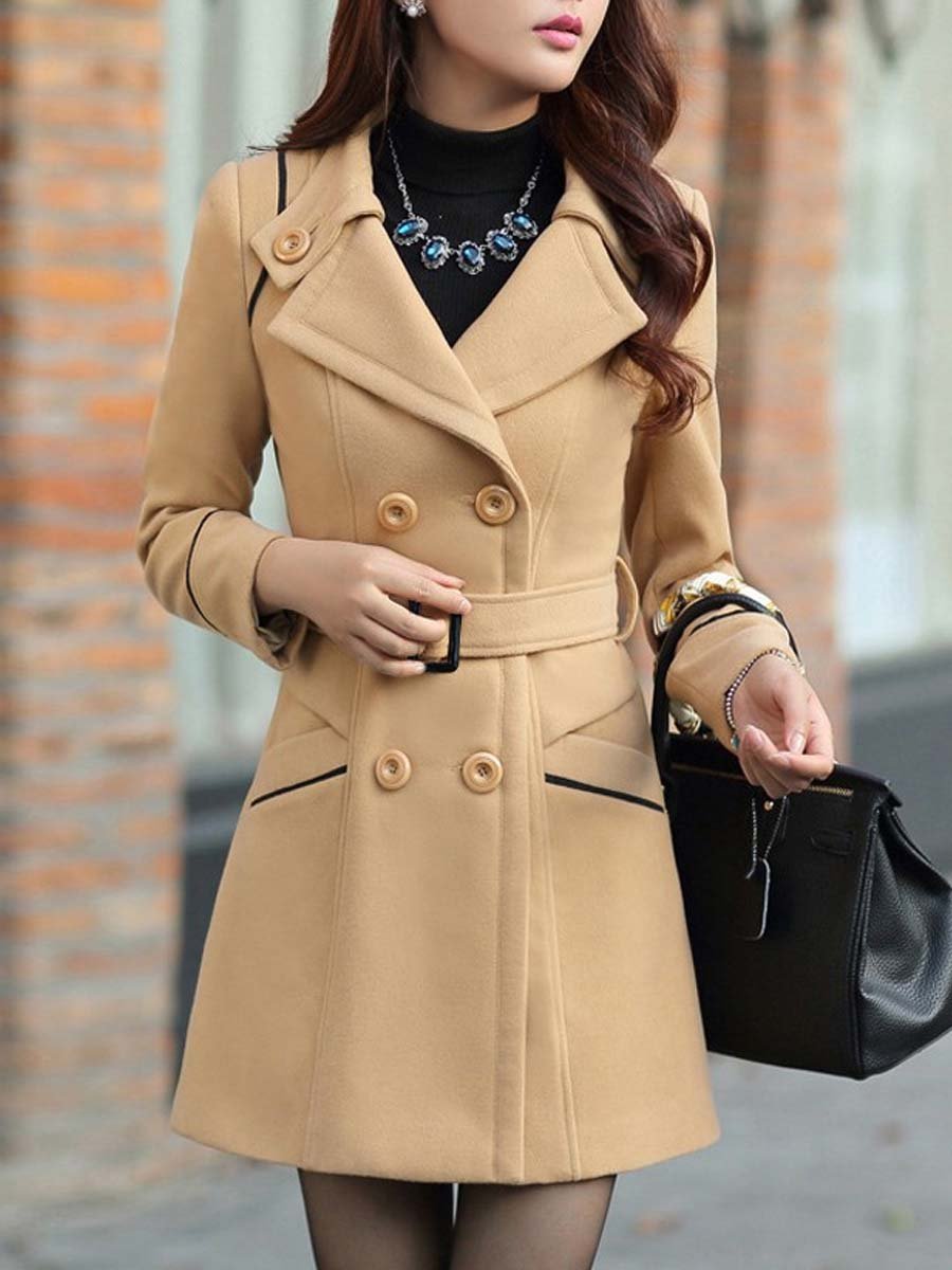 Women's Slim Double-Breasted Woolen Coat