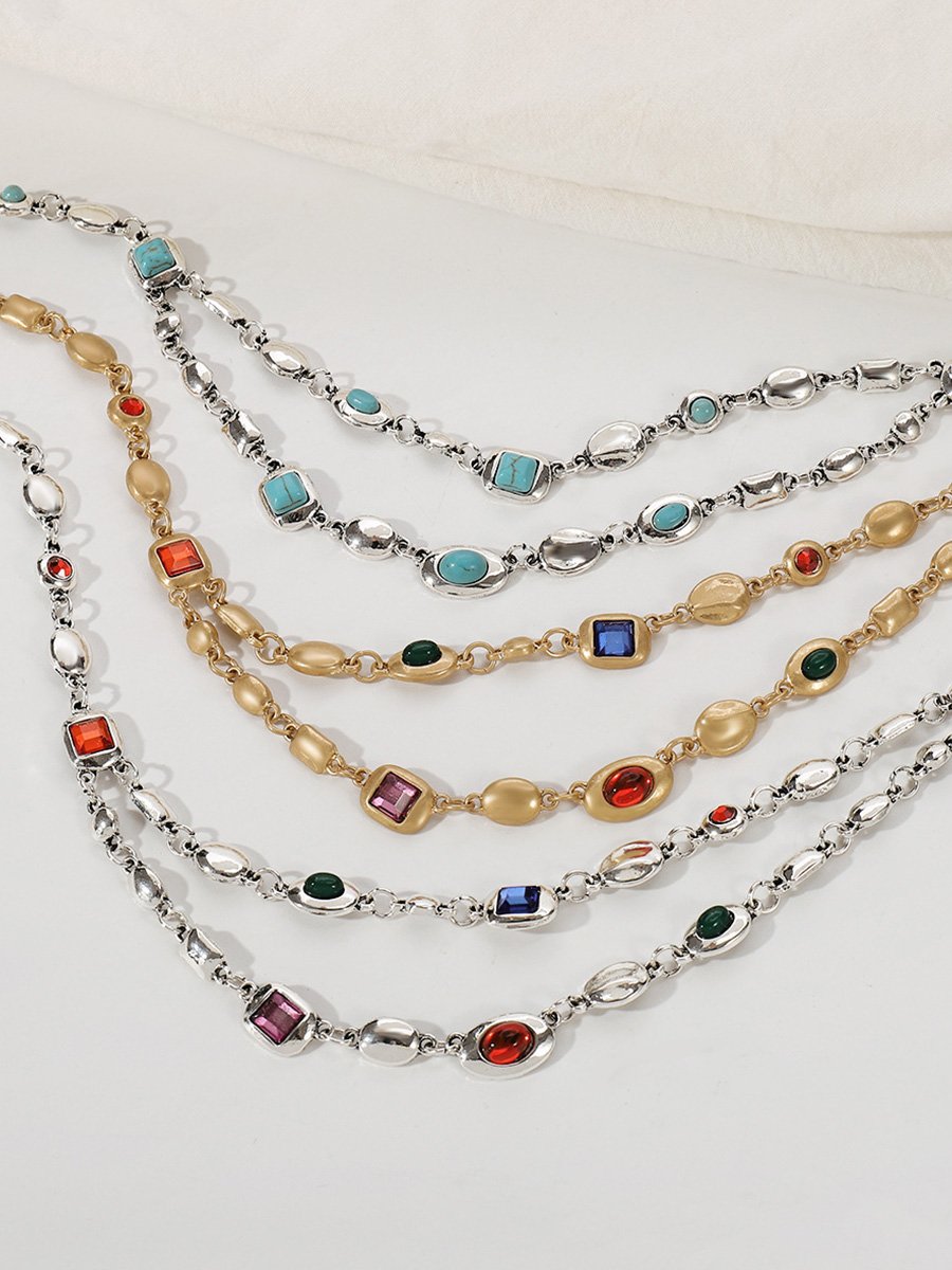 Vintage Trendy Ethnic Style Double-layer Necklace with Diamonds