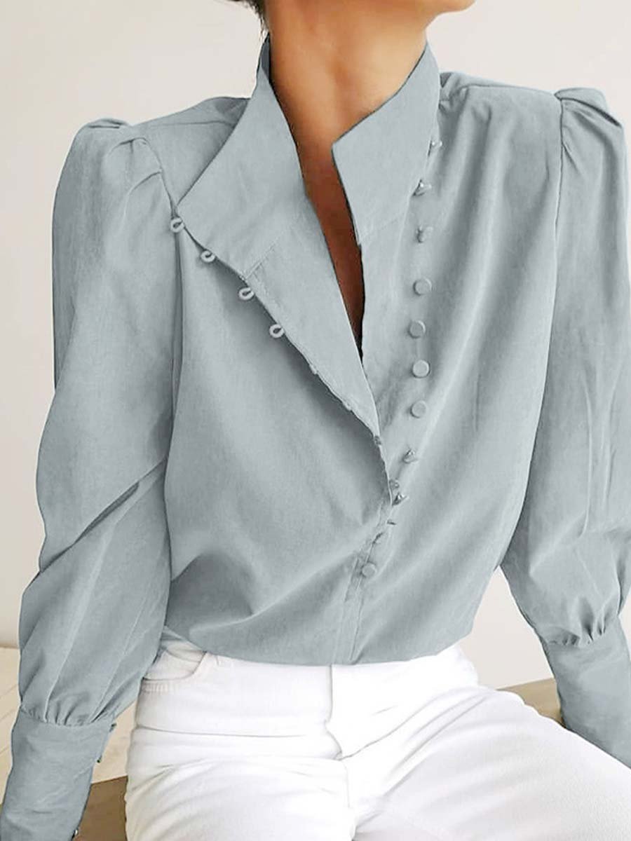 Women's Stand Collar Multi-button Long Sleeve Shirt