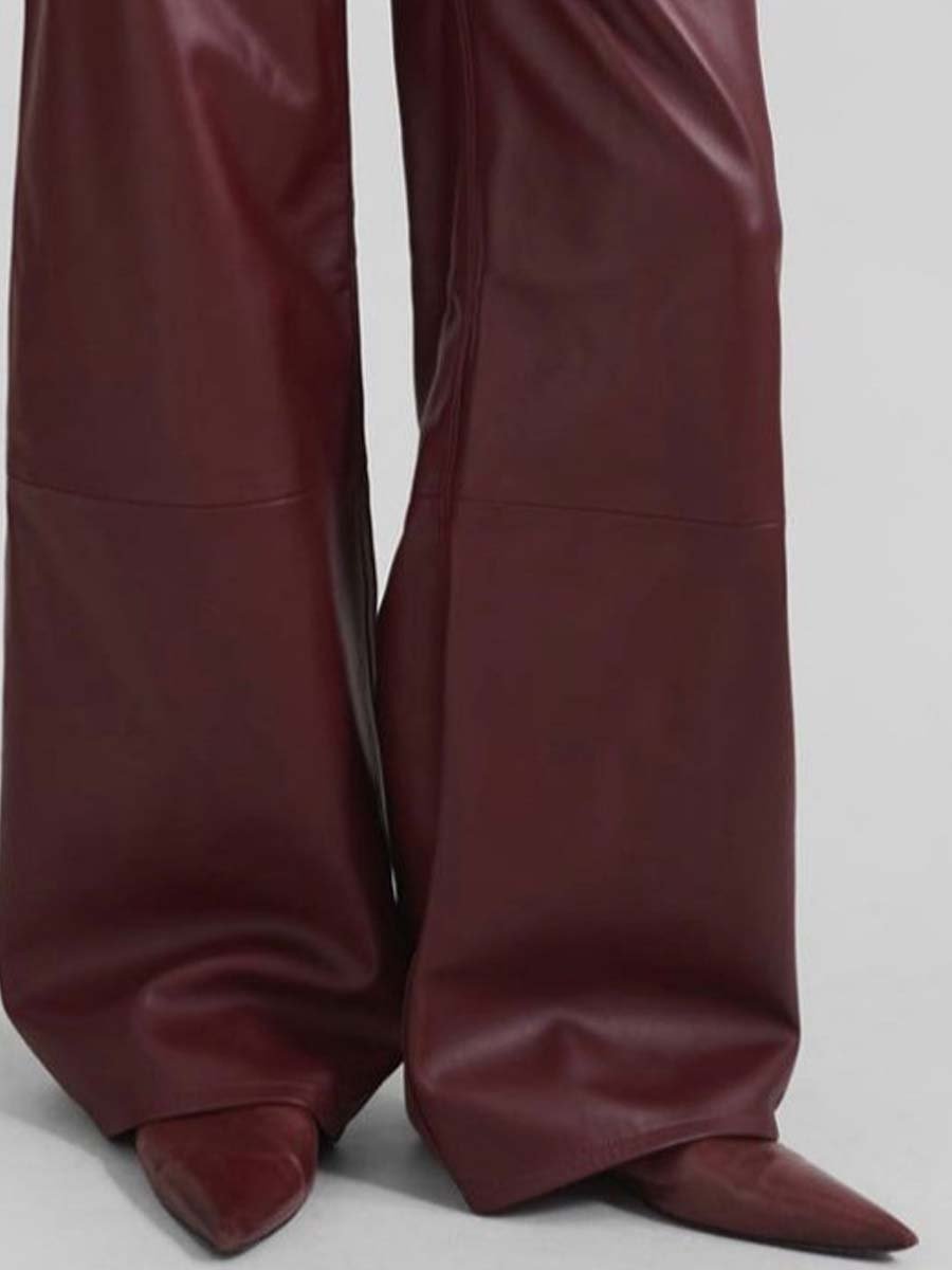 Women's High Waist Wide Leg Leather Pants