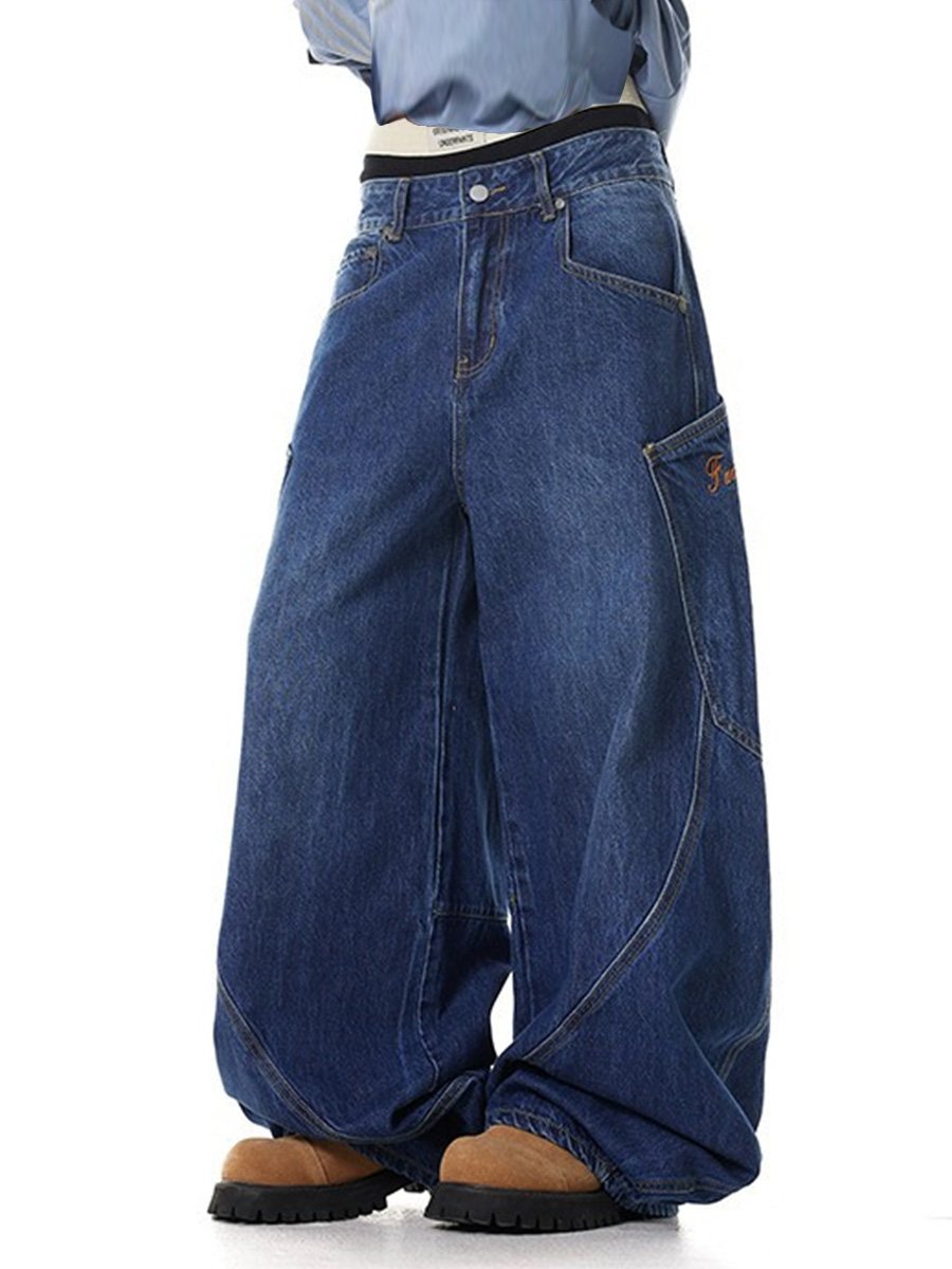 American Retro Design Big Pocket Jeans