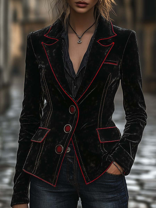 Women's Vintage Velvet Contrast Trim Blazer