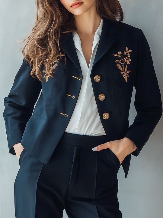 Suit Collar Minimalist Embroidery Single-breasted Blazer