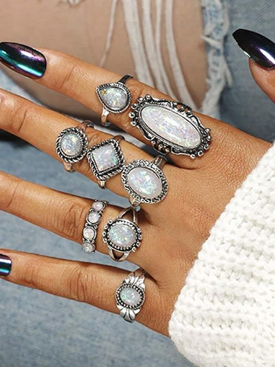 Bohemian Diamond Vintage Star Moon Crystal Ring Set