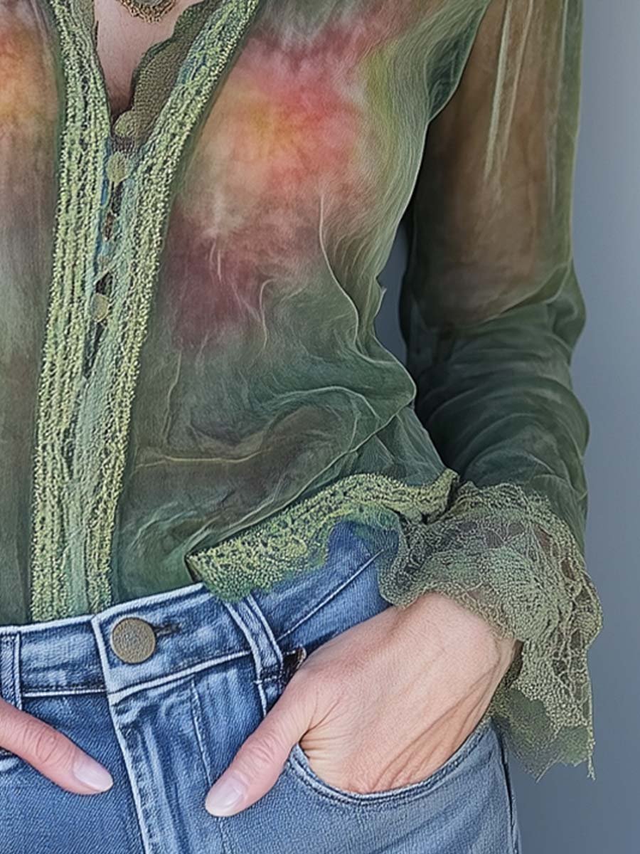 Tie-Dyed Chiffon Lace Shirt