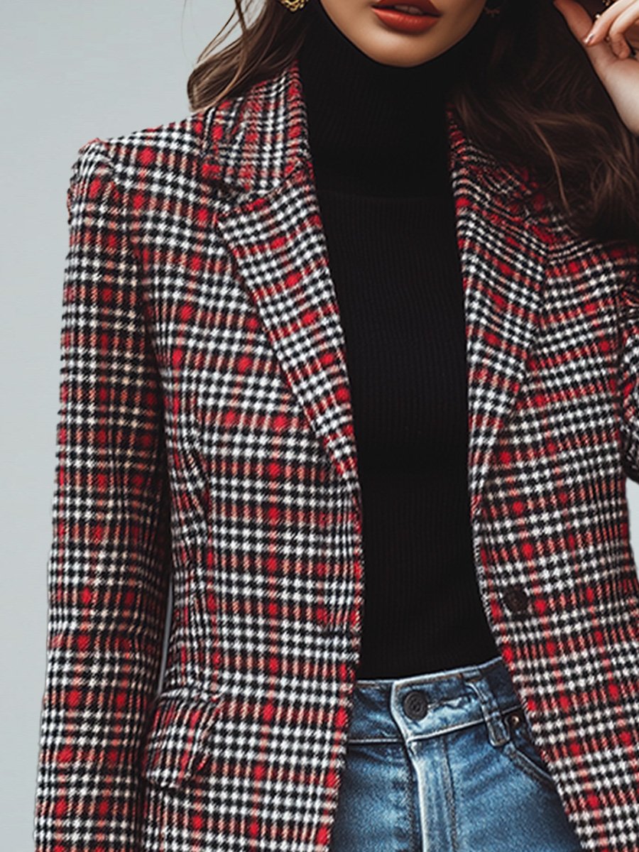 Retro Casual Red Plaid Blazer