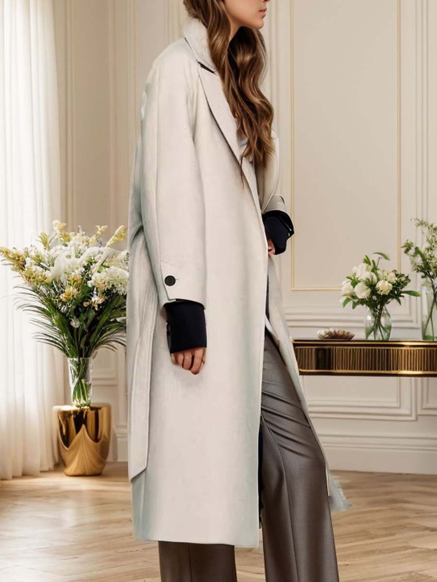 Ladies Thick Lapel Woolen Coat - Free Shipping