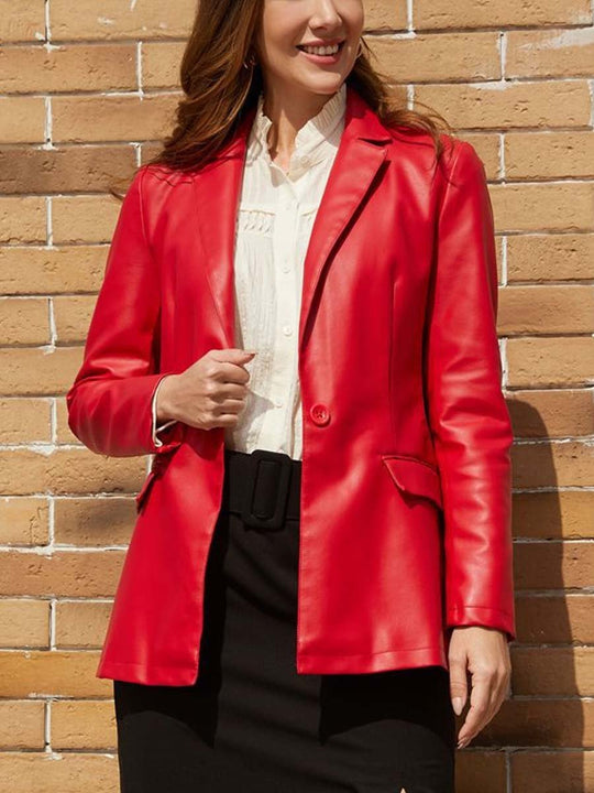 Women's Single Button Leather Blazer