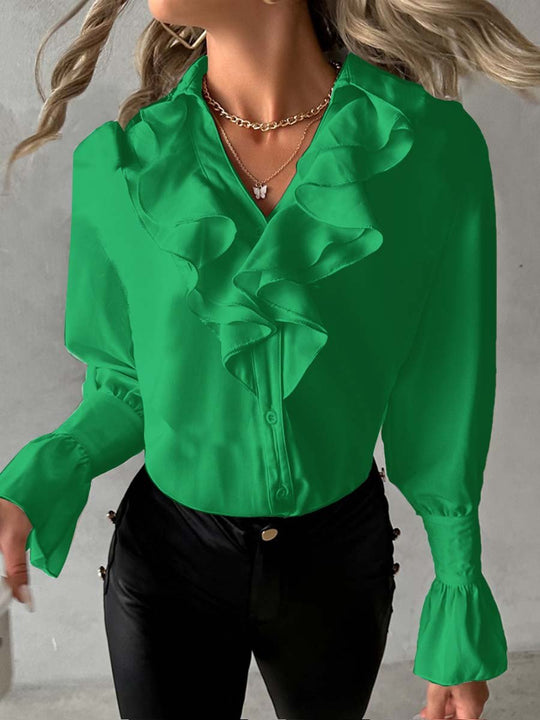 Women's Vintage Ruffle Long Sleeve Shirt