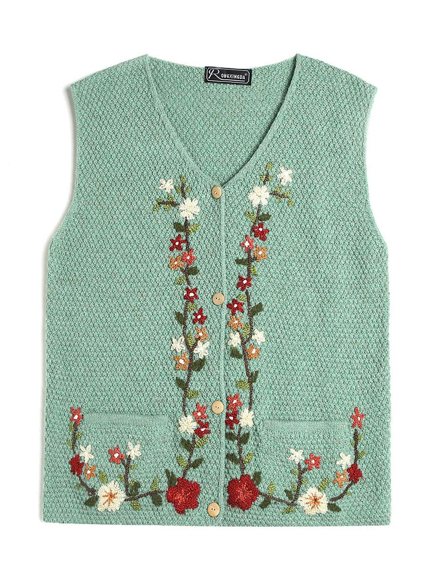 Wool Hand-embroidered Vintage V-neck Vest