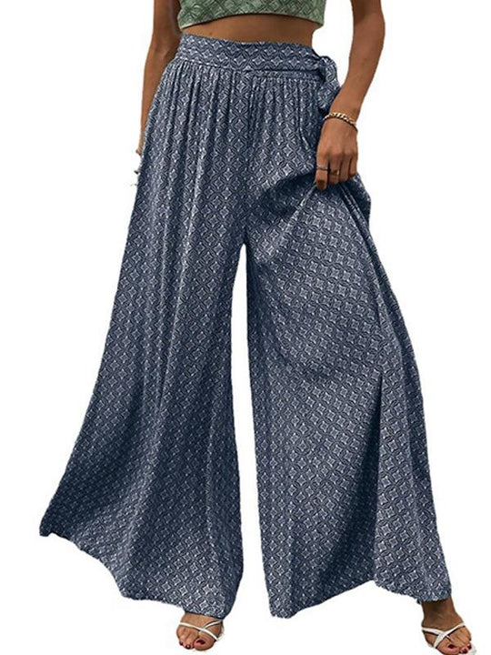 Lace-up High-waisted Casual Loose Wide-leg Pants 05182495YM