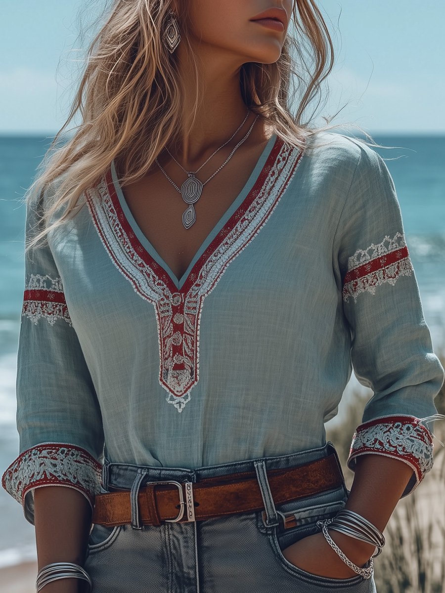 Boho Embroidered Cotton Blouse