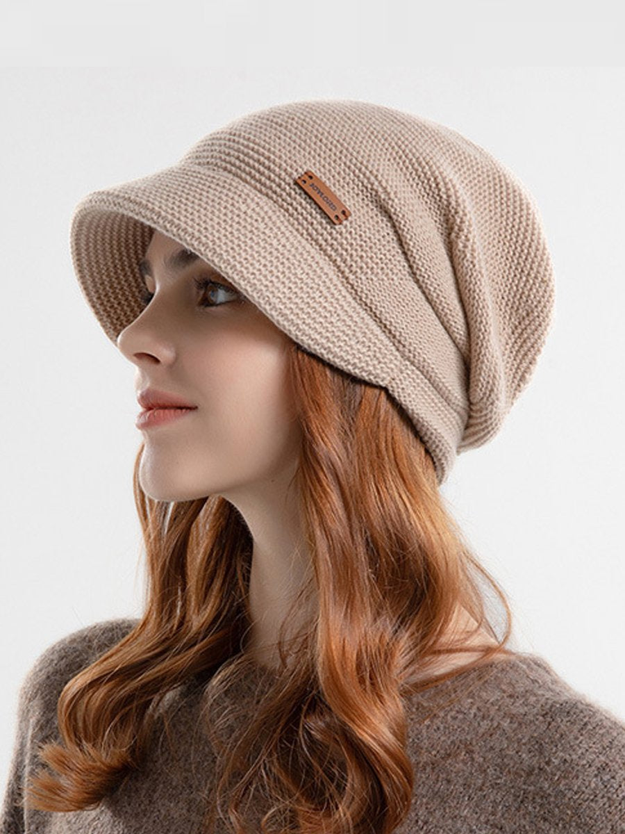 Outerdoor Fleece-lined Brim Ear Covers Kinted Slouchy Hat