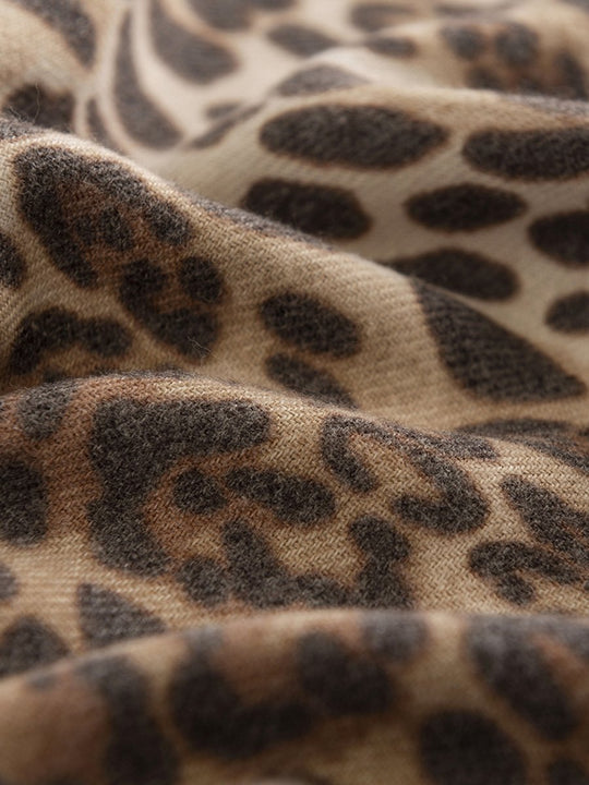 Ethnic Leopard Print Short Tassel Woven Cashmere Brushed Scarf