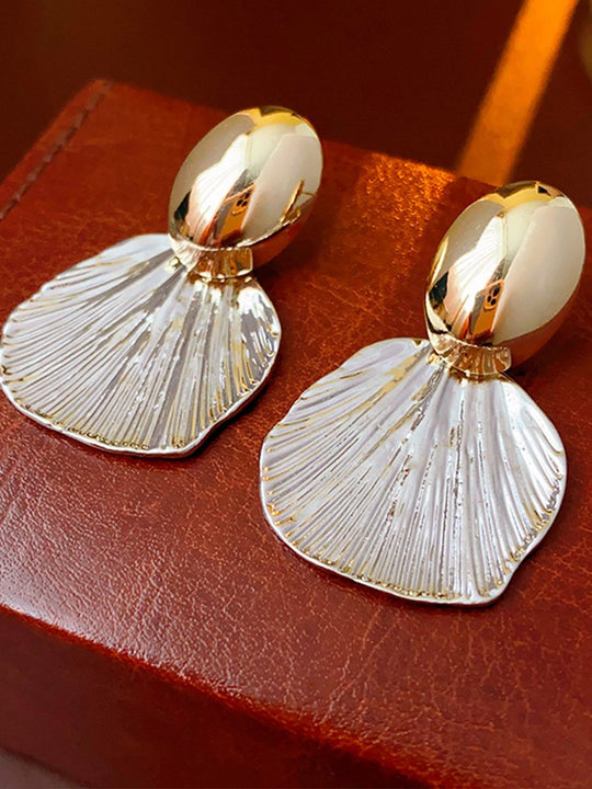 Real Gold and Silver Needle Wrinkled Shell Metal Earrings