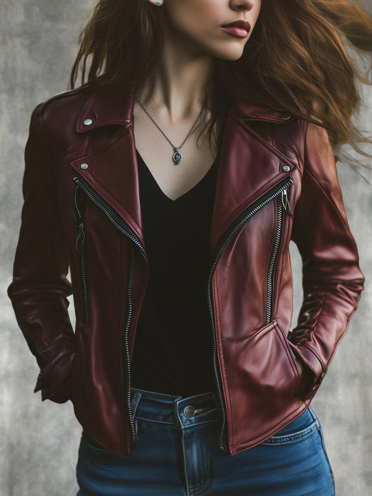 Fashion Retro Lapel Zipper Windproof Leather Jacket