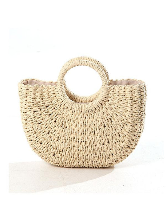 All-match Hand-held Holiday Half-circle Straw Bag