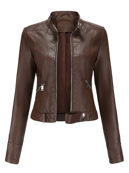 Women's Stand Collar Leather Jacket