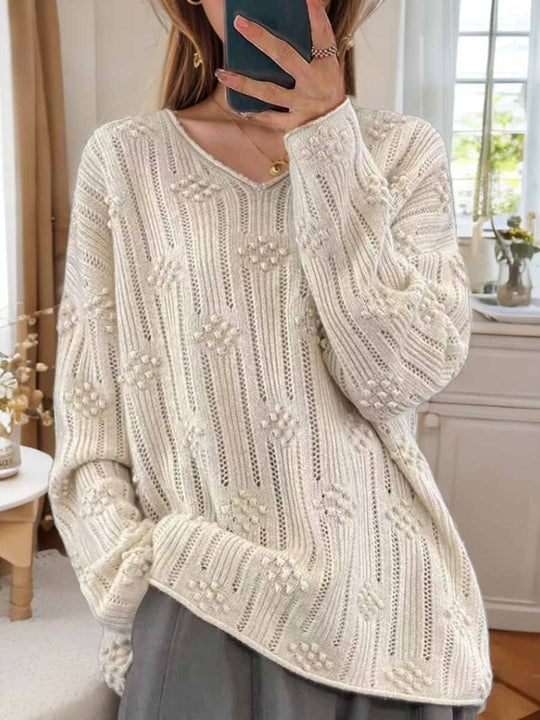 Hollow Jacquard Long Sleeve Knit Sweater