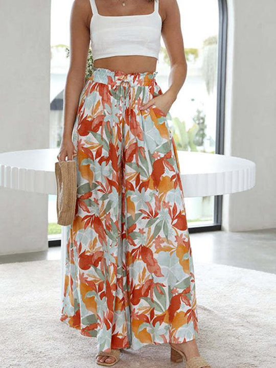 Fashionable Resort Printed Wide Leg Trousers