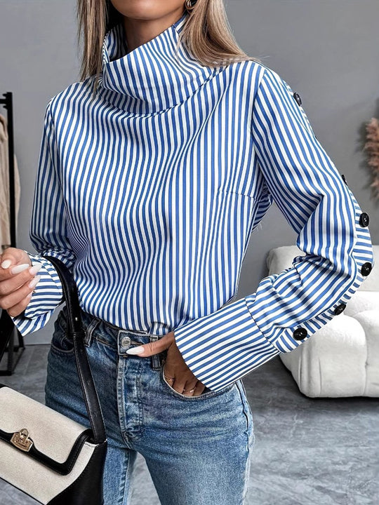 Unique High Collar Striped Shirt