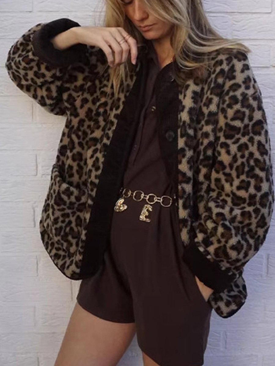 Fashion Leopard Print Casual Loose Plush Jacket