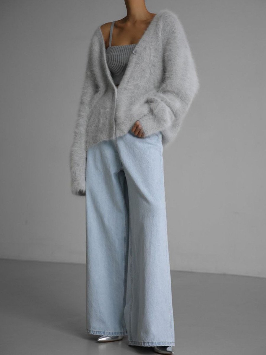 Loose Long Sleeve V-Neck Knitted Cardigan