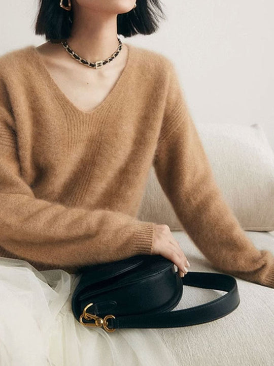 Soft Mink V-neck Knitted Sweater