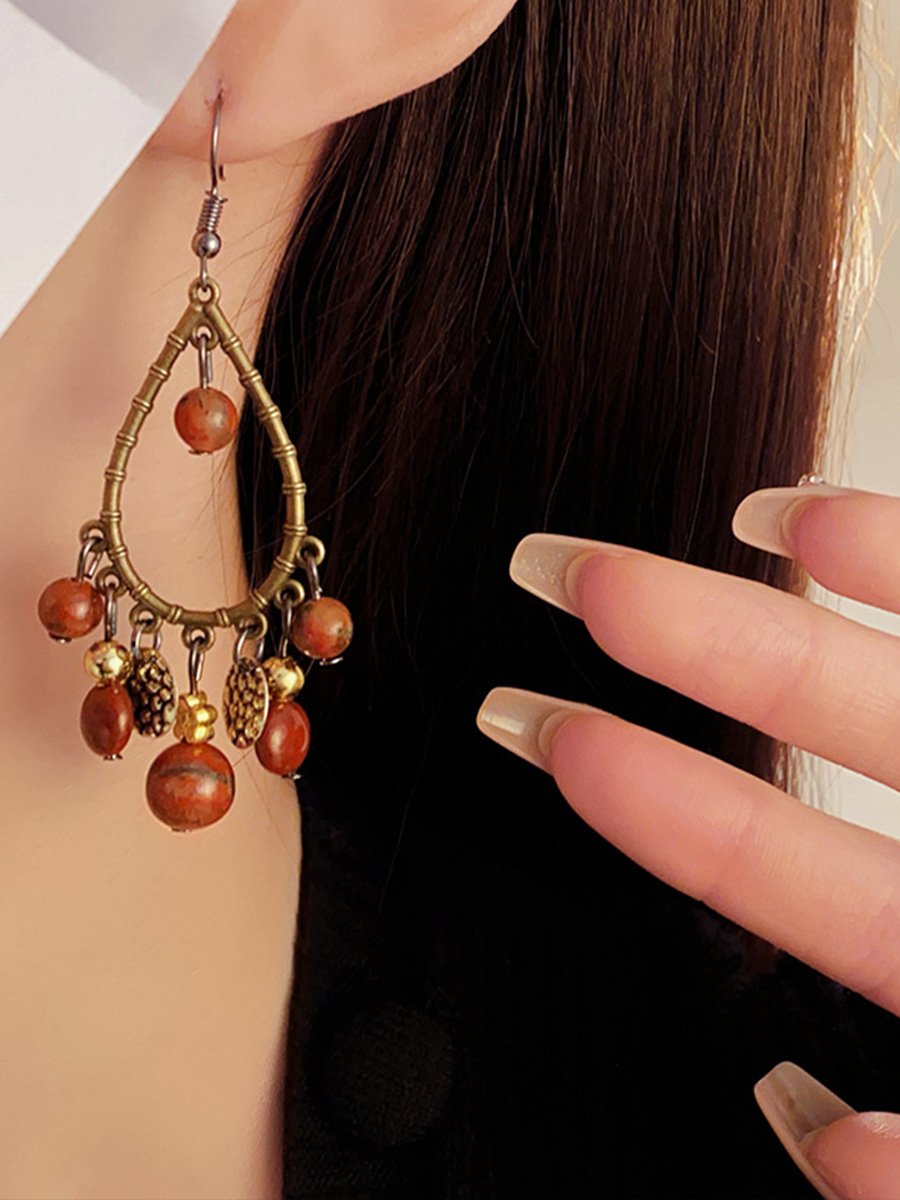 Water Drop Natural Stone Tassel Ethnic Style Retro Earrings