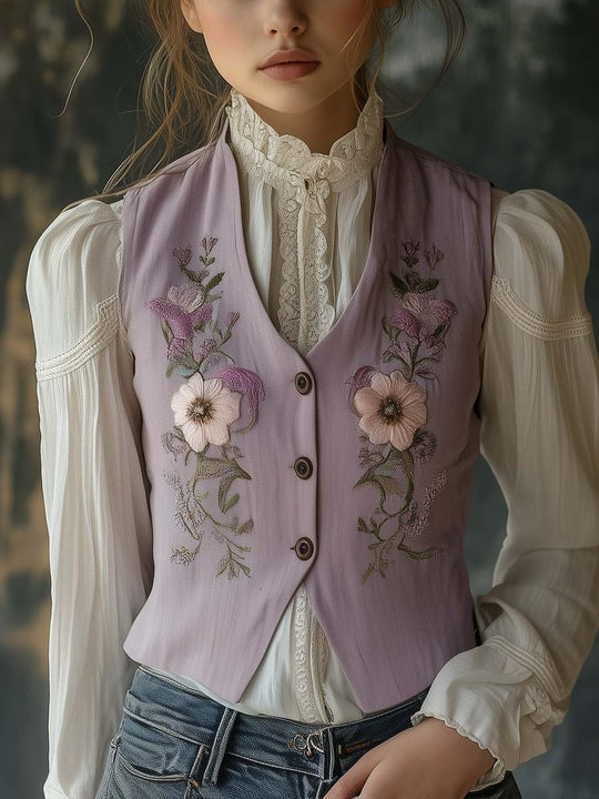 Lavender Bloom Embroidered Vest