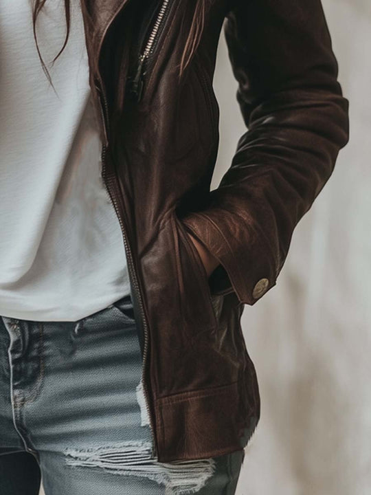 Women's Lapel Vintage Leather Jacket