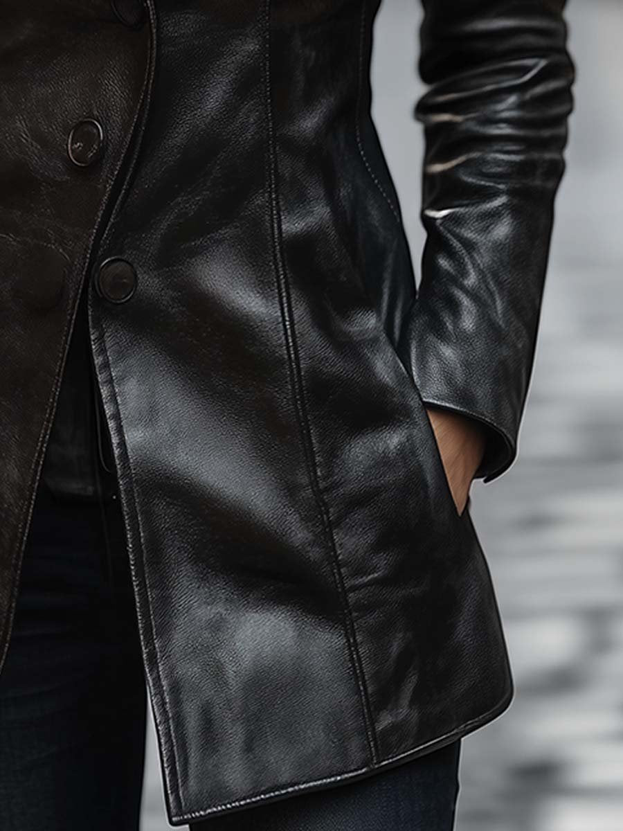 Vintage Lapel Button Leather Jacket