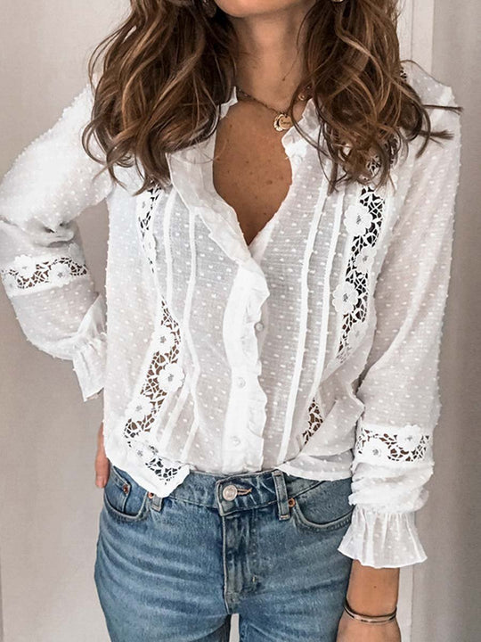 Women's Cotton Trumpet Sleeve Lace Blouse