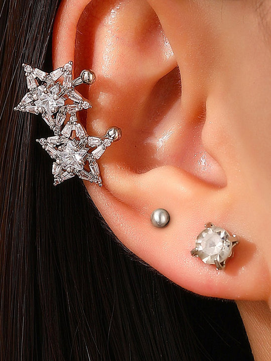 Super Shiny Zircon Star Ear Bone Clip Non-pierced Ear Clip Ear Stud Three-piece Set