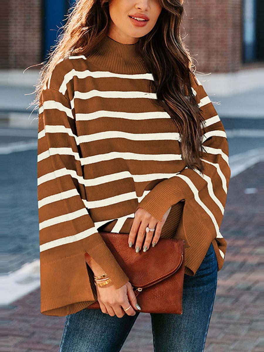 Women's Striped Turtleneck Knit Sweater