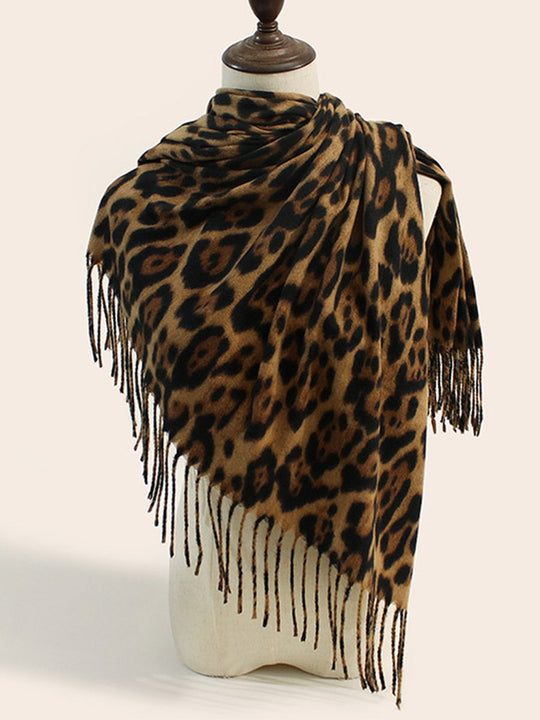 Leopard Print Warm and Versatile Cashmere Shawl Scarf