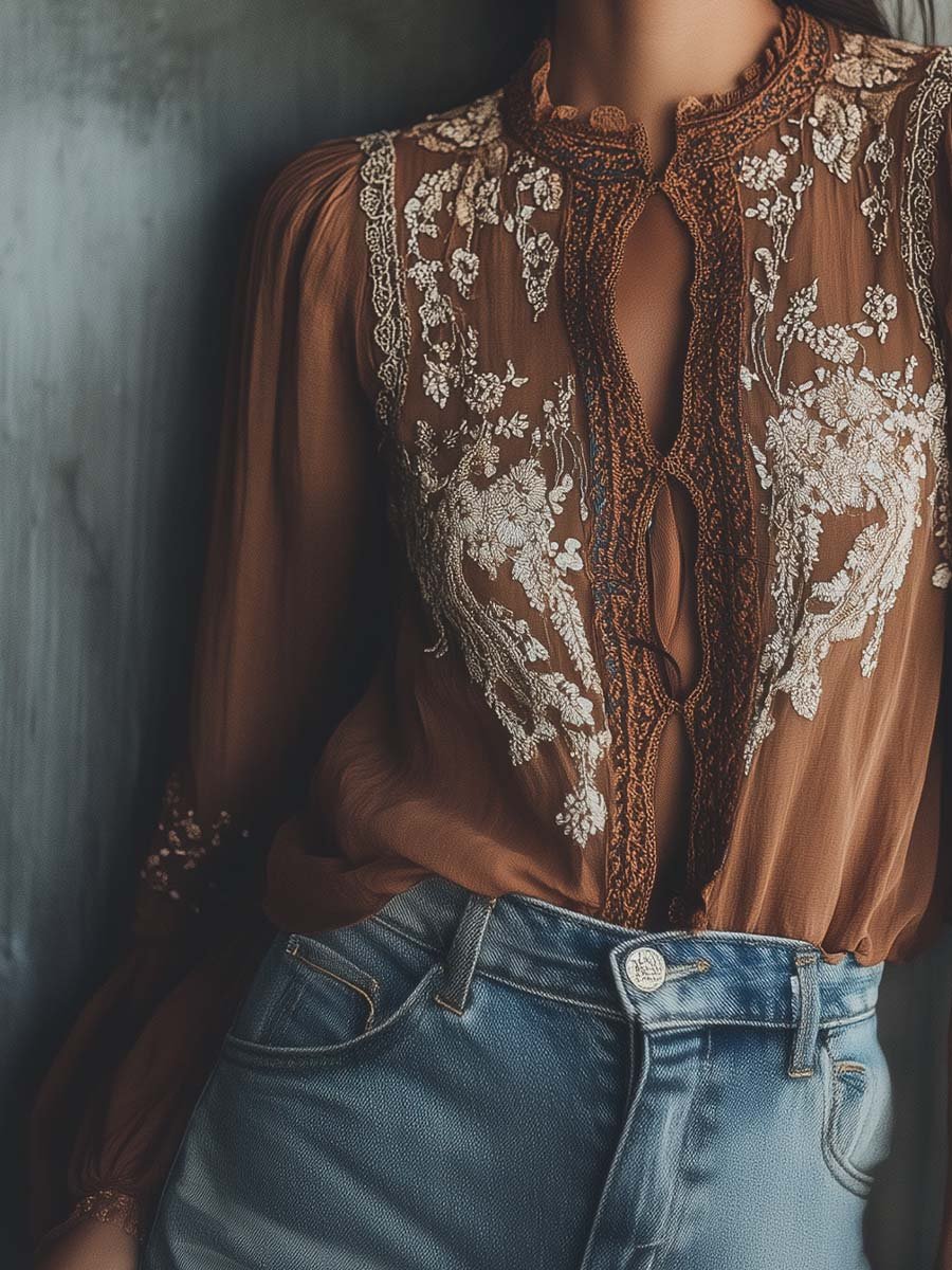 Bohemian Luxe Embroidered Sheer Blouse