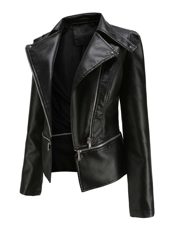 Women's Casual Leather Jacket With Detachable Hem