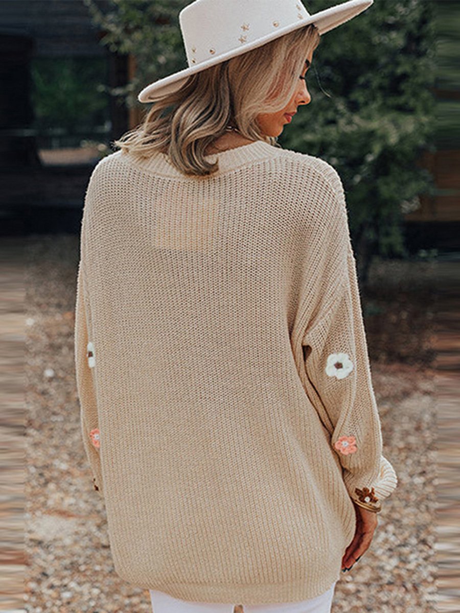 Fashionable Round Neck Embroidered Knitted Versatile Sweater