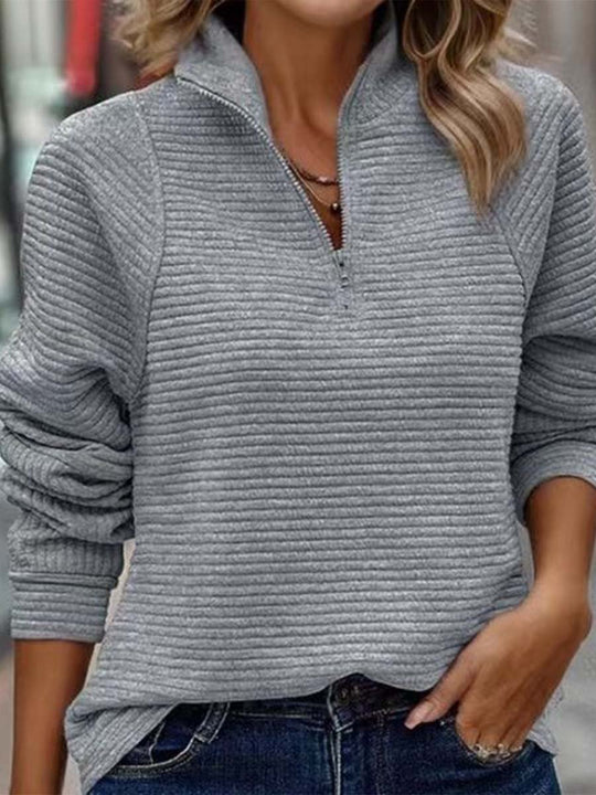 Women's Textured Zipper Neck Long Sleeve Sweatshirt