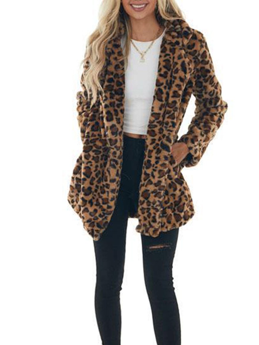 Fashion Leopard Fur Pocket Loose Fur Coat