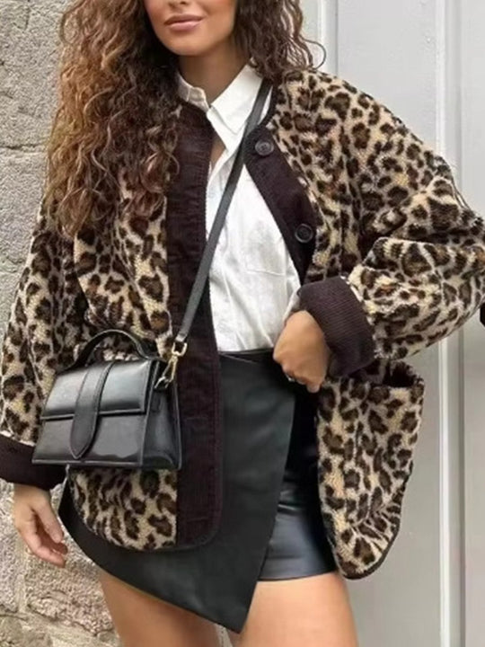 Fashion Leopard Print Casual Loose Plush Jacket