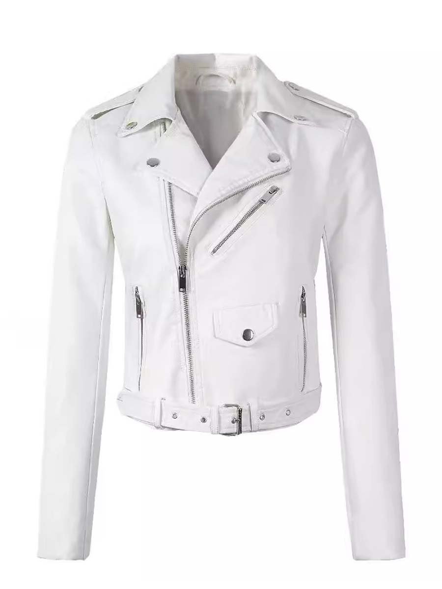 Women's Vintage Washed Diagonal Zipper Leather Biker Jacket