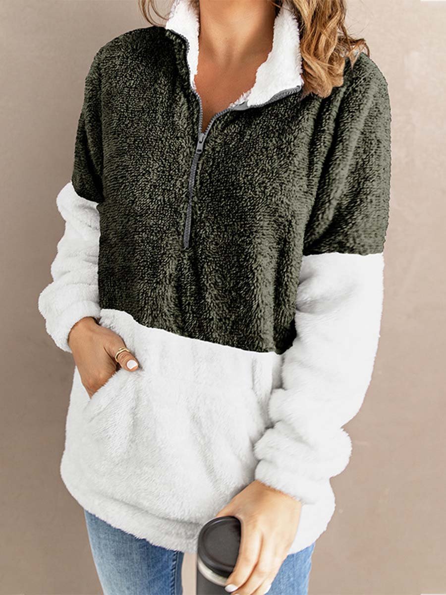 Women's Contrast Color Stitching Thickened Lambskin Sweatshirt