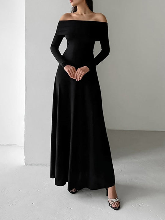 Boat Neck Knit Fitted Maxi Dress